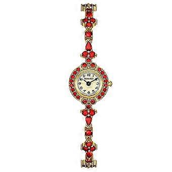 Reloj de pulsera MOKAGO de lujo con gema roja y oro - Elegante reloj de moda para mujer con cristales brillantes