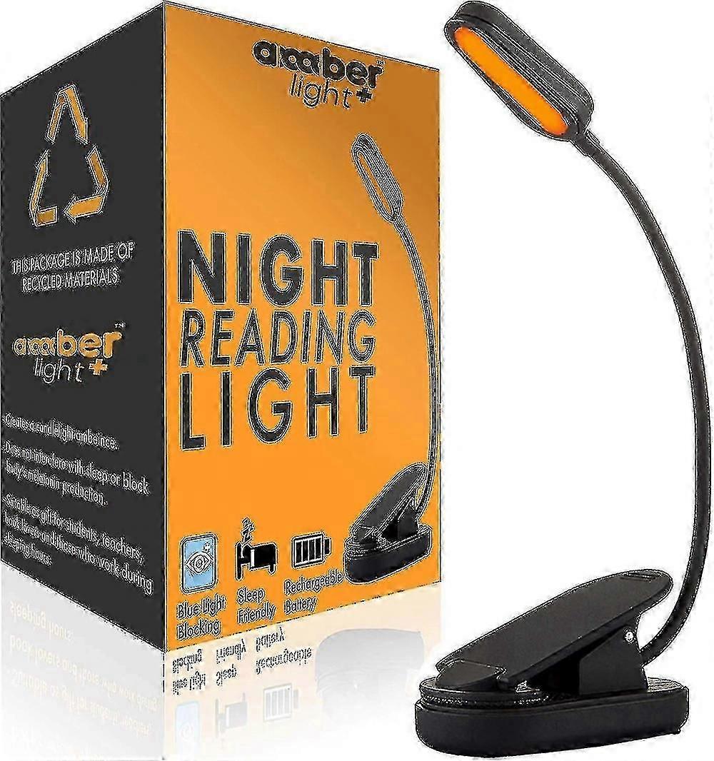 Amber Book Light, Blue Light Blocking Reading Lamp, Rechargeable, Adjustable Brightness, Lightweight Portable, Giftable for Night Reading