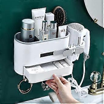 Hair Dryer Holder Punch-Free Gray Wall Mounted Bathroom Organizer with Hair Dryer Holder Socket Holder for Bathroom Toilet Shower Toilet Kitchen 4 Hoo