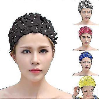PING-Vintage Floral Swim Cap Women Stylish Swimming Cap Shower Cap Nylon Spandex Flower Bathing Cap