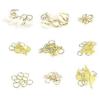 Goldene Haarspangen mit Muschel-, Blätter-, Stern-, Schnecken- und Schneeflockenmotiven, 50er-Set