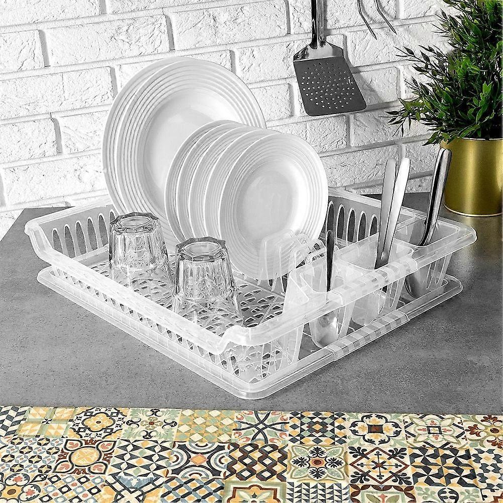 Transparent dish rack with sections and removable tray