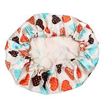 Chapeau De Bain Double Couche Réglable Enfants Dormant Créatif Satin Chapeau De Nuit Chapeau De Couchage Coeur, Beige