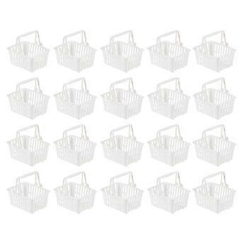 20 Pcs Cesta de Compras Pequena Cesta de Mercearia Cozinha Fingir Jogar Cesta de Armazenamento com Alças Cesta de Armazenamento para Crianças Crianças Favores de Festa Branco