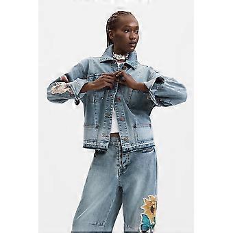Desigual Bucket Denim Jacket with Floral Embroidery to the Sleeves 26WWED08