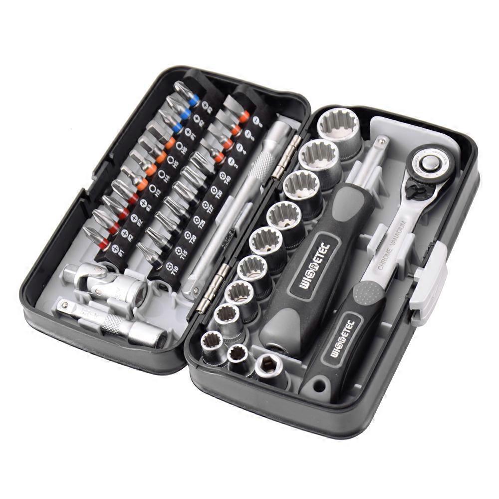38pcs Mini Ratchet Wrench Set 1/4" Socket Screw Bits Kit Bike