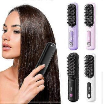 Rechargeable Cordless Hair Straightener Brush with 4 Heat Levels, Rapid Heating Anti-Scald Travel Comb.C4