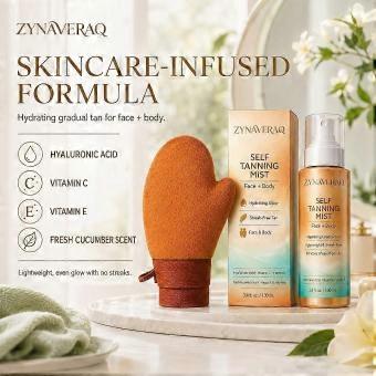 2pcsSelf Tanning Mist for Face and Body, Gradual Sunless Tanner Spray, Hydrating Fake Tan with Vitamin C & Vitamin E, Streak Free Natural Glow, Self T