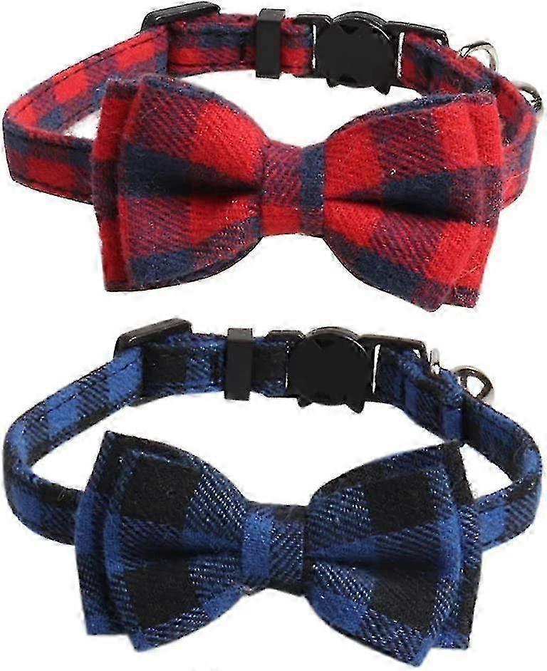 Adjustable Plaid Cat Collar Bow