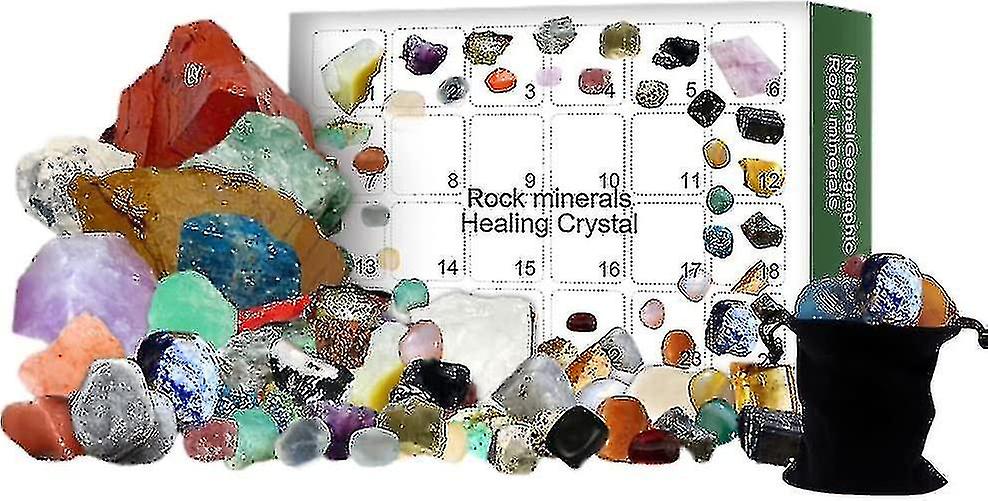 2024 Advent Calendar - 24 Grid Rocks, Minerals & Fossils Healing Crystals Gem Kit 24 Days Christmas Countdown Calendars Gifts For Kids Girls Boys Trea