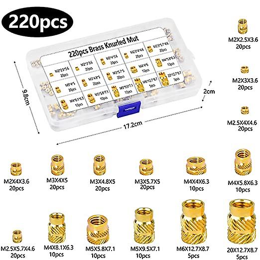 220Pcs M2-M6 Press Nut Brass Threaded Bushings Inner Thread high quality