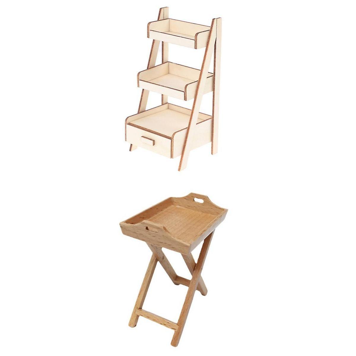 2Pcs 1:12 Holz Snack Desserts Rack Rack Simulation Gartenlandschaft