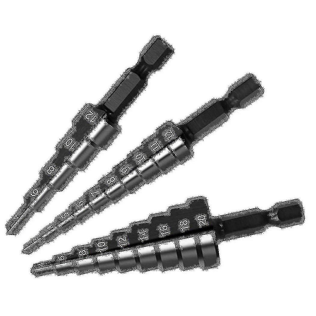 3pcs Black Hss Step Drill Bit Set For 3-12mm/4-12mm/4-20mm Drill Bit Set, Hex Shank Quick Change Po