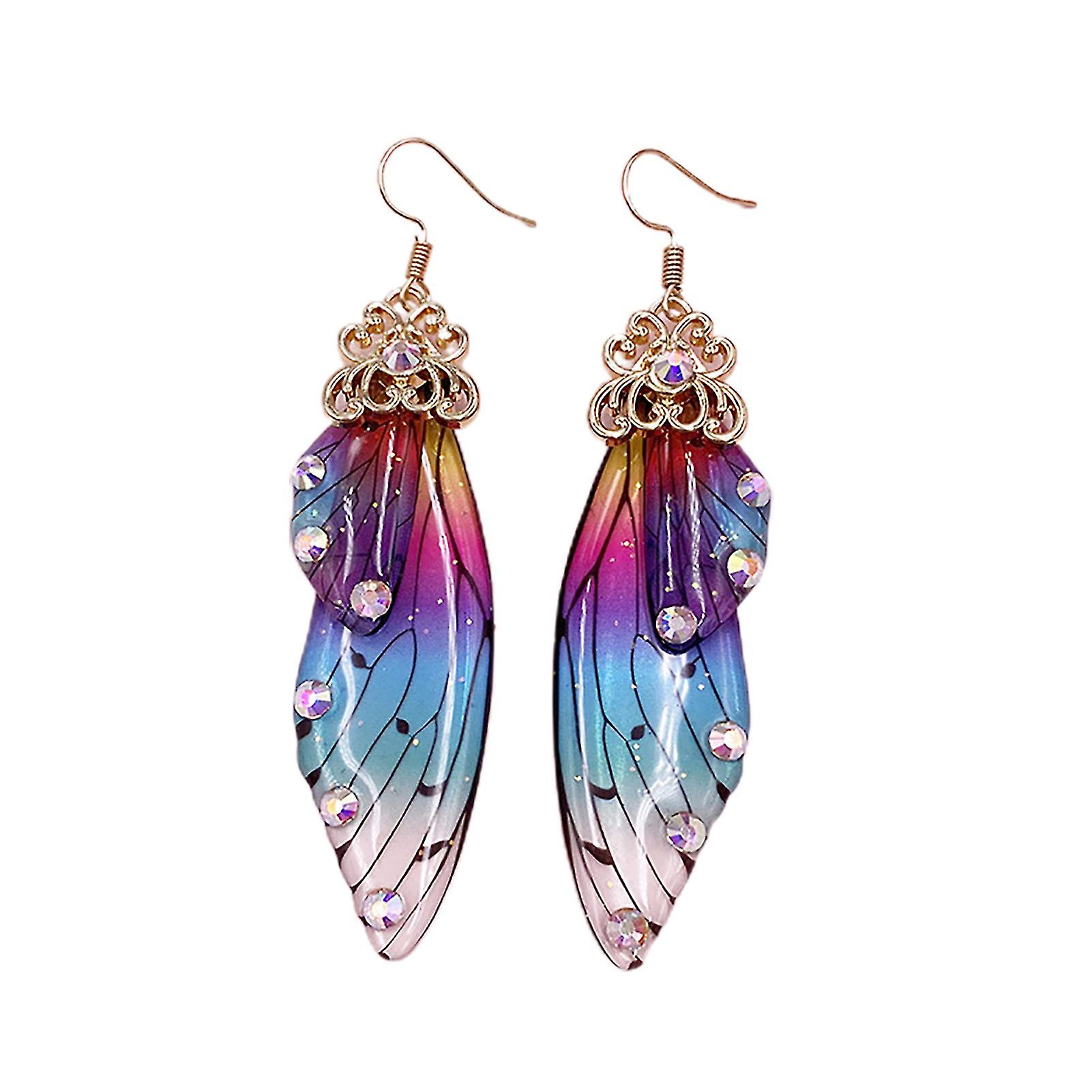 女性ファッションイヤリング蝶の翼のグラデーションカラーラインストーンイヤーフックジュエリー