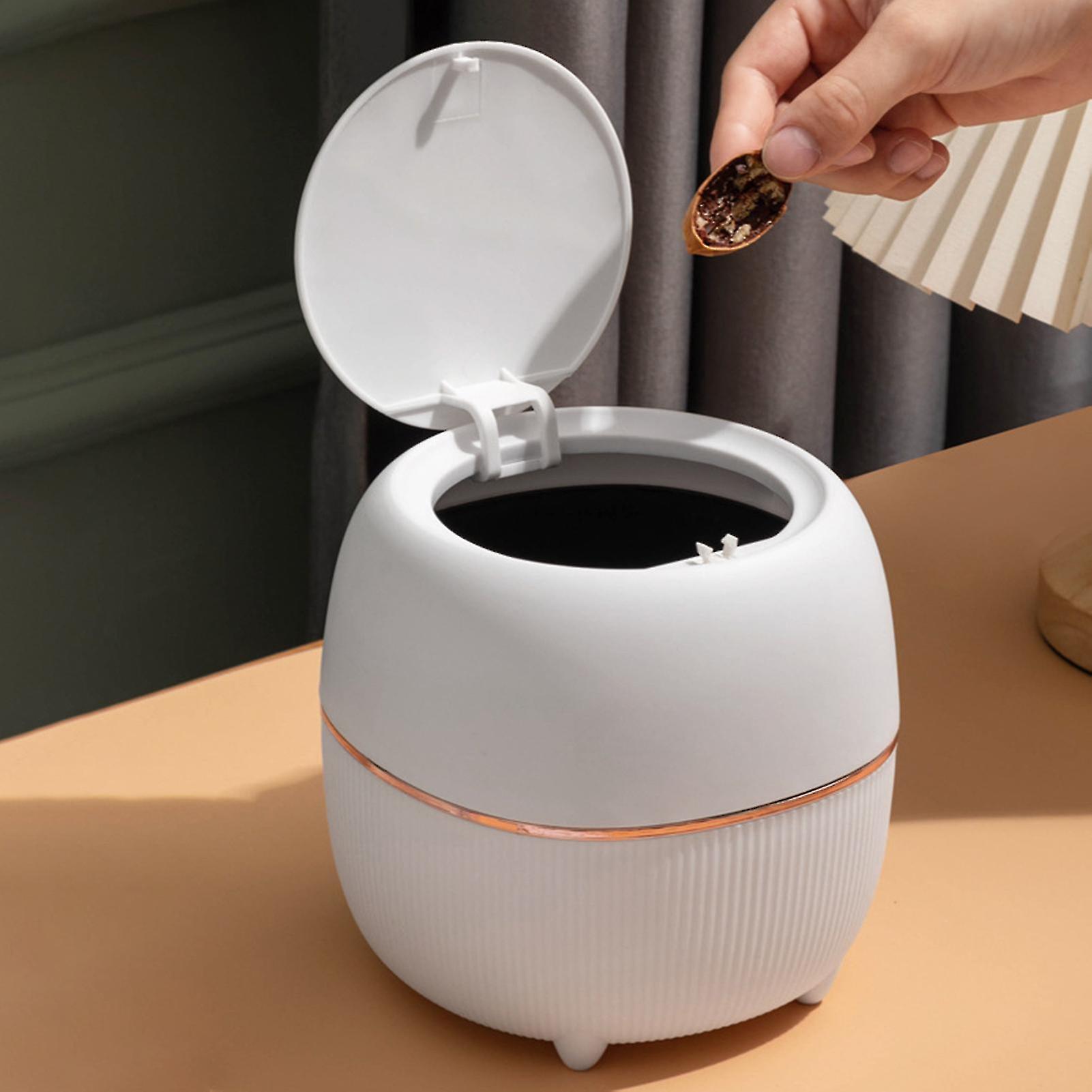 Round Pressing Desktop Trash Can With Lid - Large Caliber Mini Garbage Bin/wastebasket For Household Use