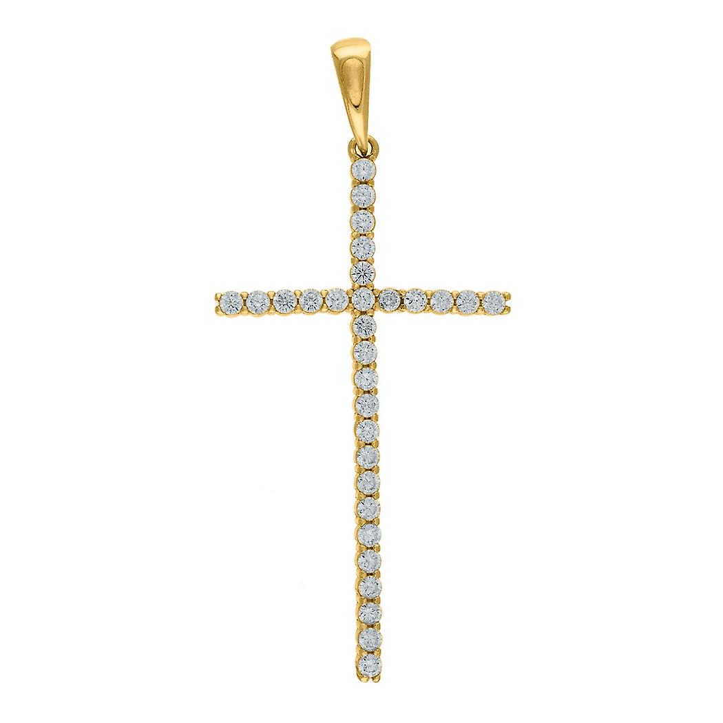 925 Sterling Silver Mens Yellow tone Cubic Zirconia Cross Religious Pendant Charm Necklace for Men