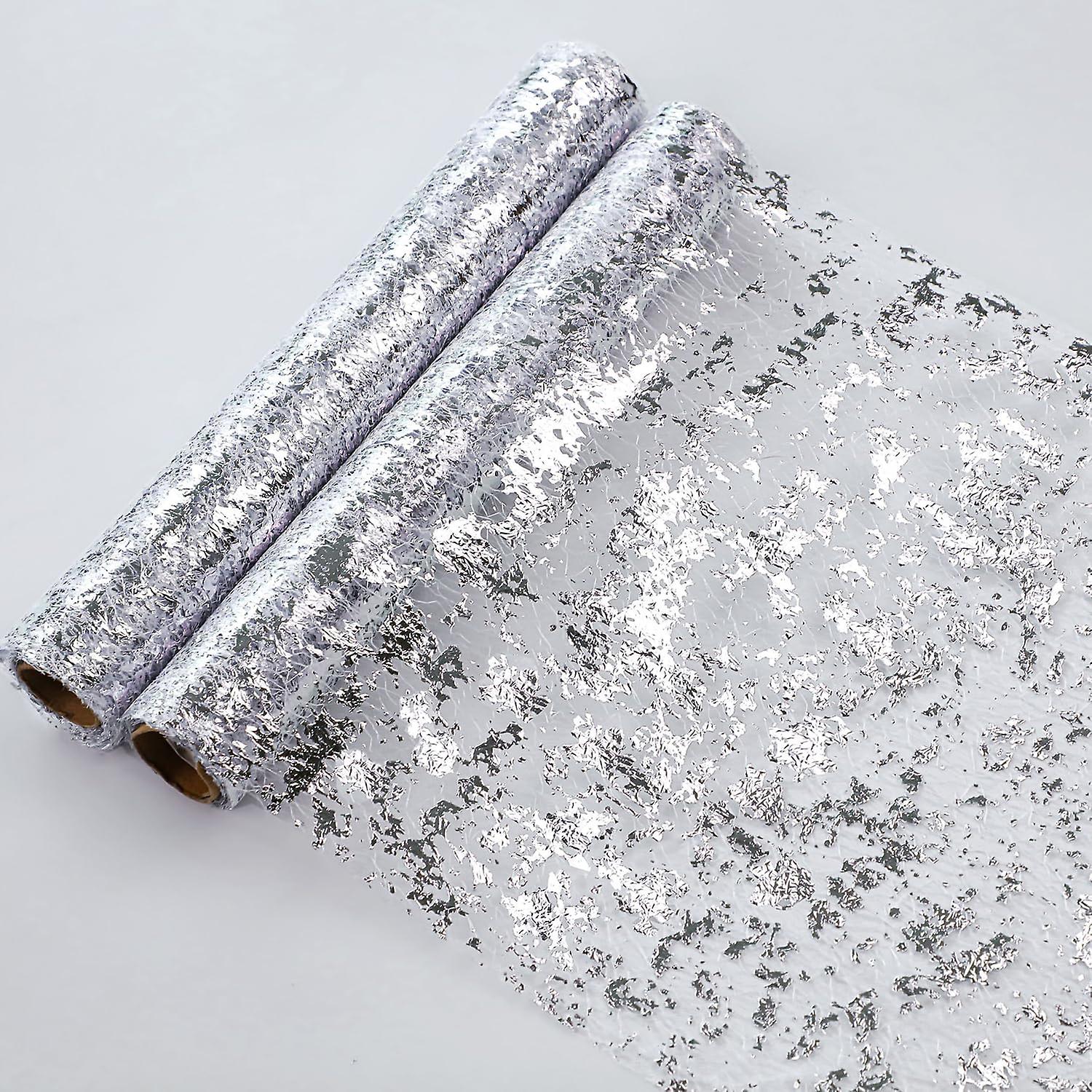 Silver Table Runner, Sequin Glitter Foil Metallic Silver Thin Mesh Table Runner Roll 11"x108", Silver Table Decorations