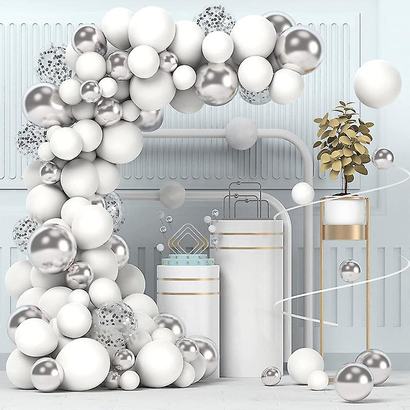 Silver and White Balloon Garland Kit Metallic Silver White Balloon Arch Kit