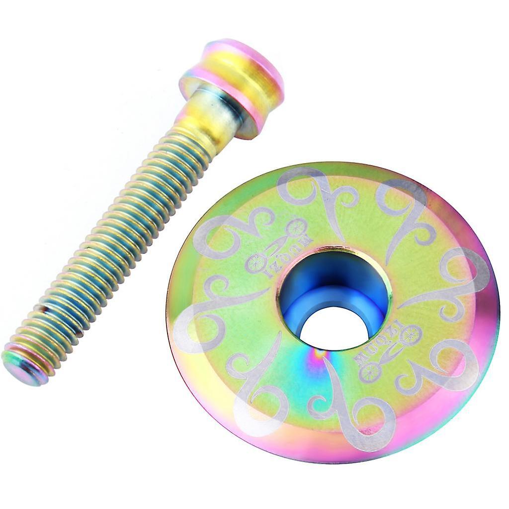 Alloy Bicycle 1 1/8'' Stem Headset Front Fork Top Cap Cover + Bolt Rainbow