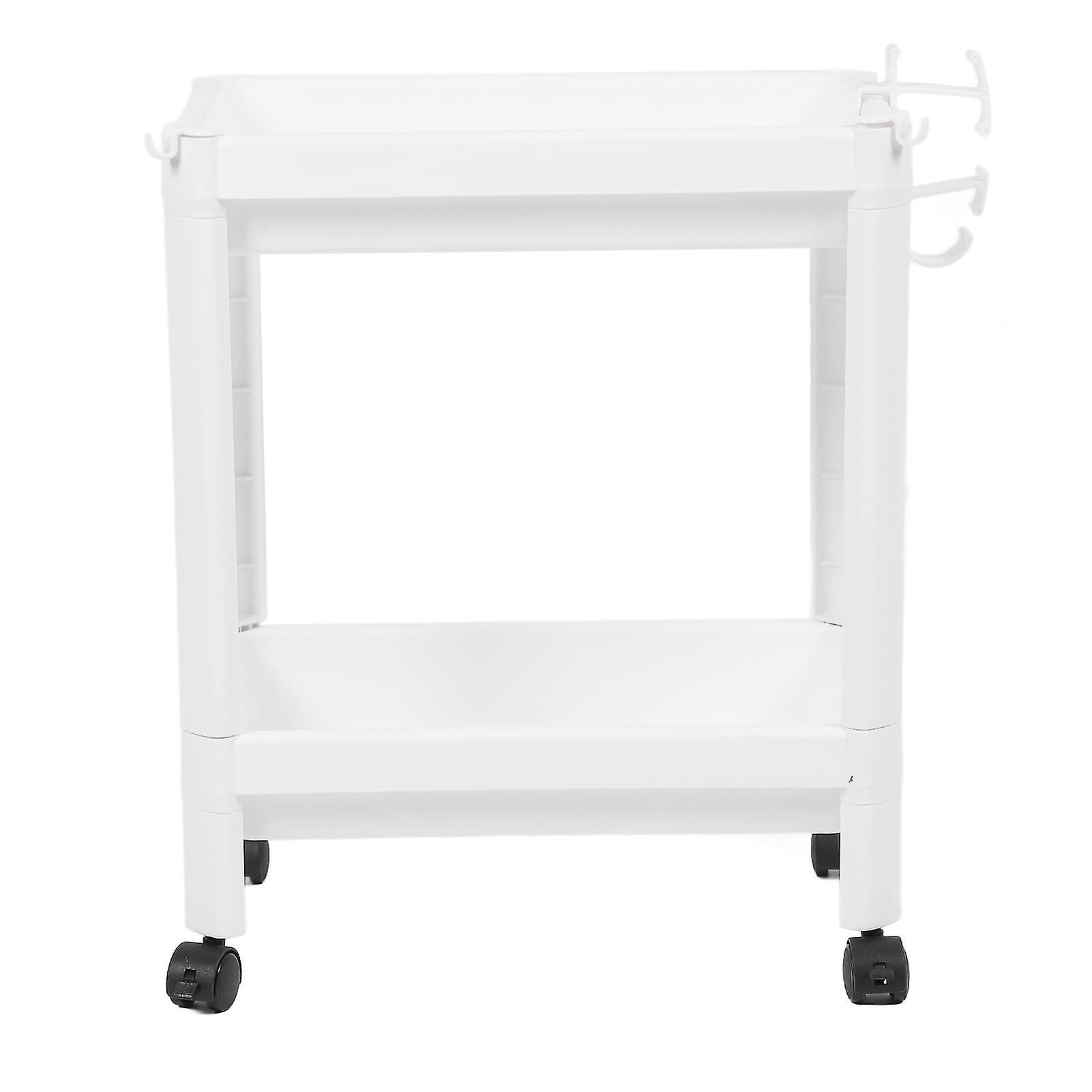 Bathroom Tower Shelf 2-Layer White Plastic Storage Rack with Wheels