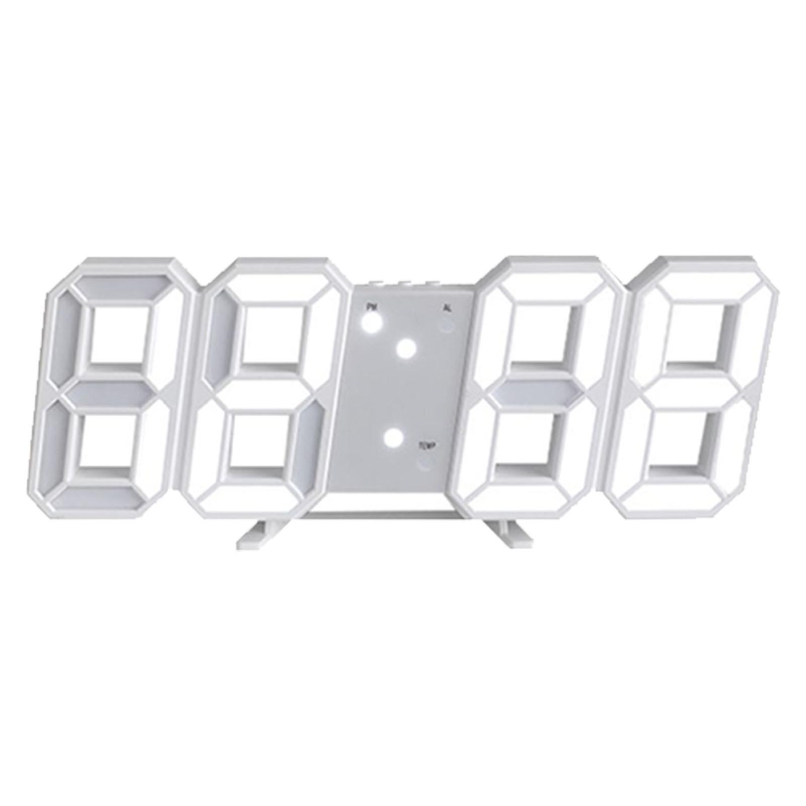 3D LED Digital Wall Clock Dimmable Nightlight Decor LED Digital Alarm Clocks with Temperature Display White 