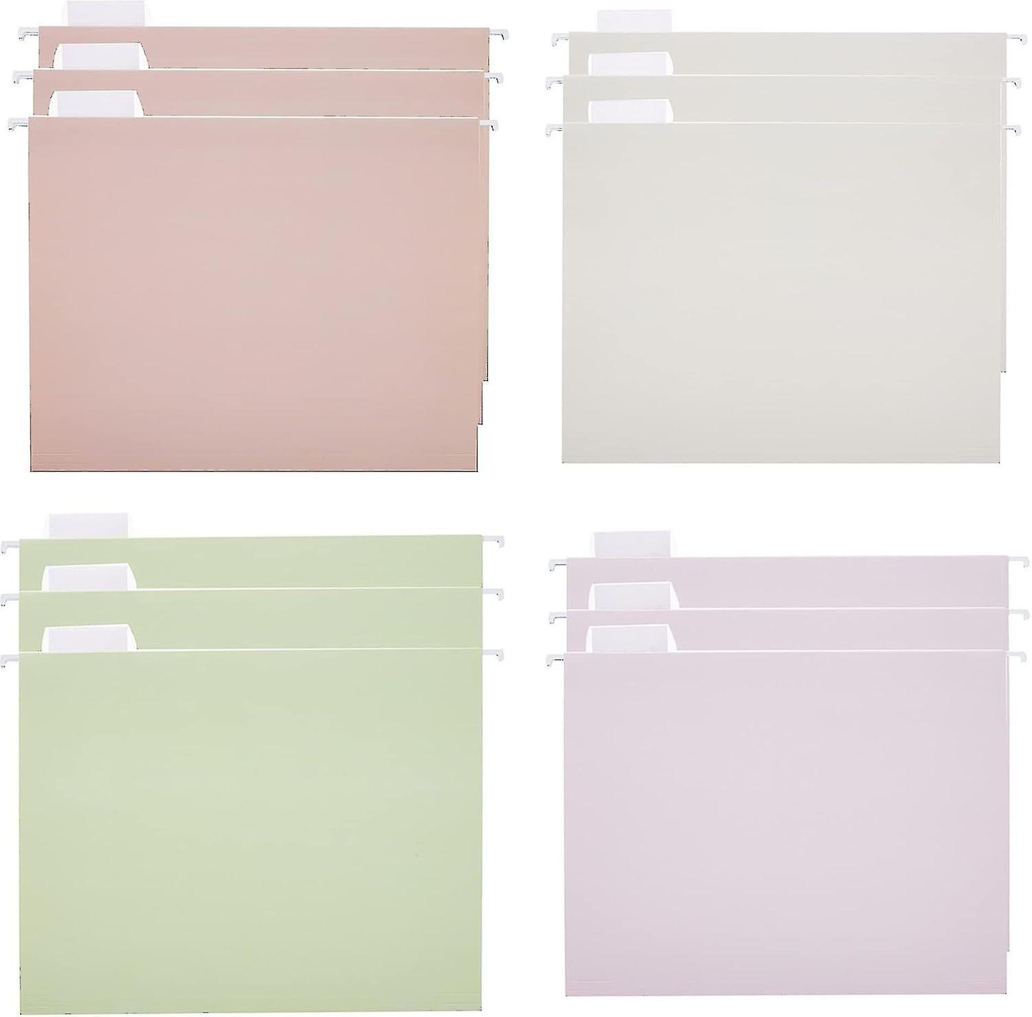 12 Pack Hanging File Folders Filing Cabinet Organizer Letter Size 1/5 Cut Adjustable Tabs Decorative For Home Office School Classroom,4 Colors