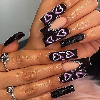 Press on Nails for Girl Long Coffin Press Ons New False Nails with Multi Design Daily Gift for Women