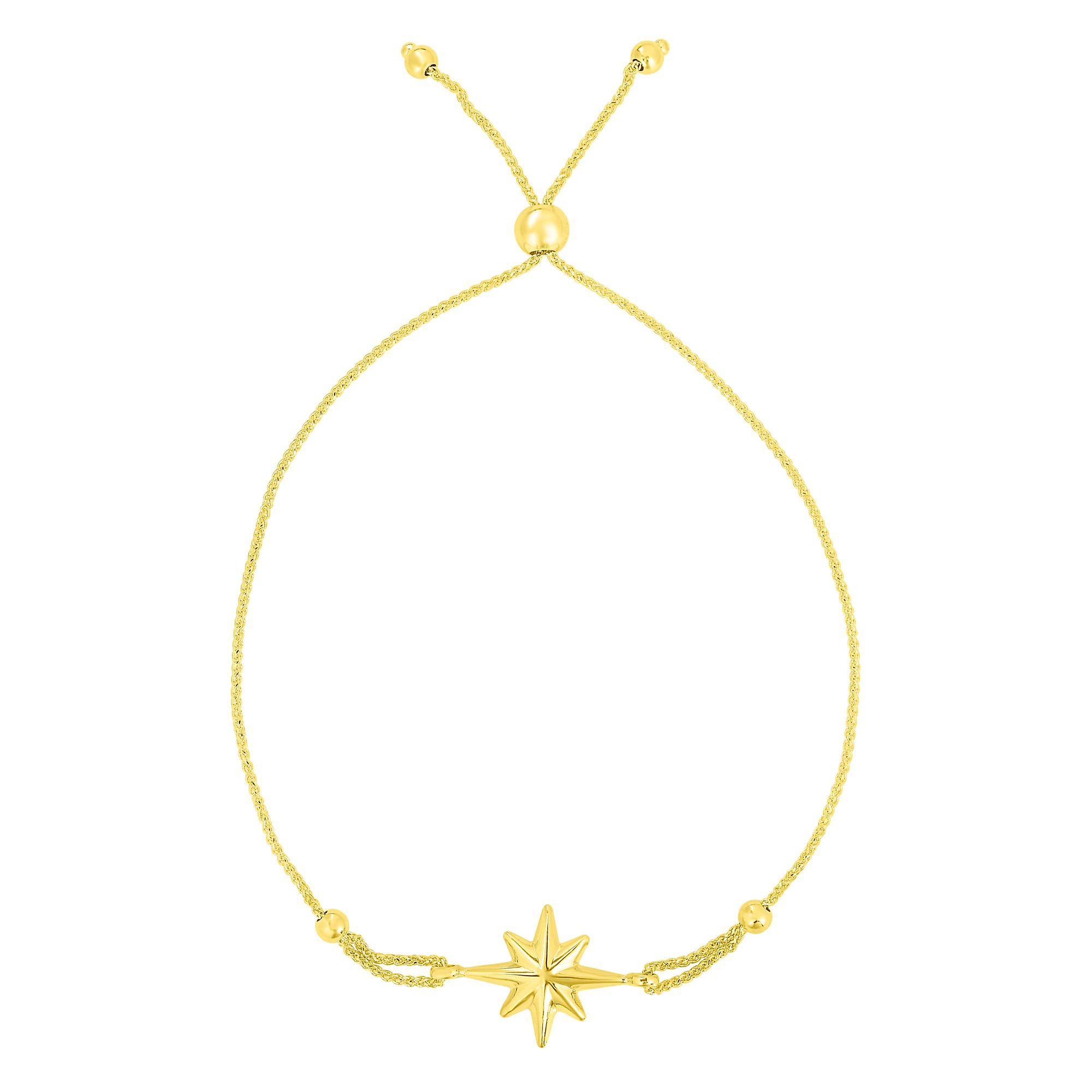 14k Yellow Gold Adjustable North Star Bolo Friendship Bracelet, 9.25"