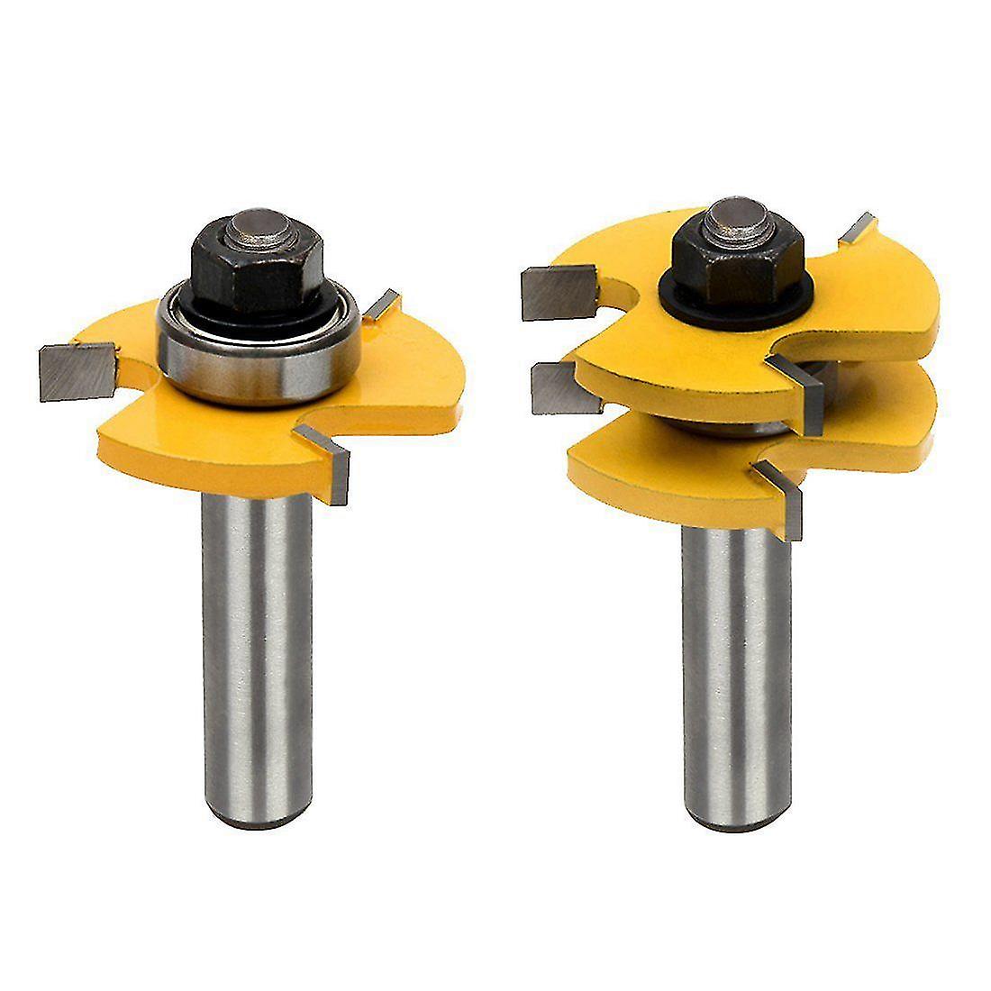 Tunga och spåruppsättning, router bit set, trä dörr golv 3 tänder justerbar, 1/2 tum T-form träfräs träbearbetningsverktyg (2st)