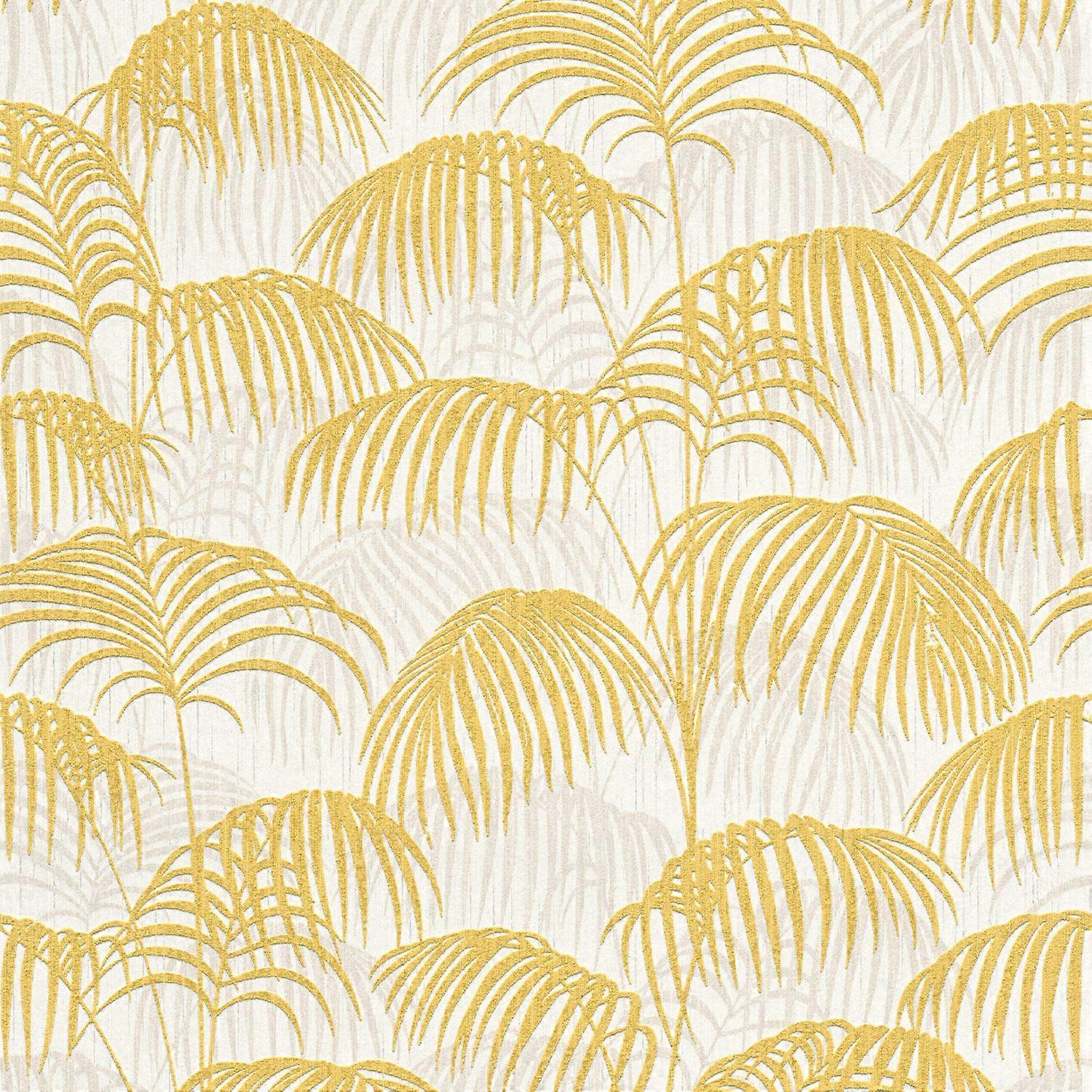 Papier peint nature Profhome 961982-GU papier peint textile texturé avec un dessin nature mat or jaune blanc 5,33 m2