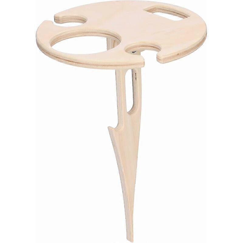 Beach Wood Wine Table, Folding Picnic Table with Wine Bottle Holder, for Outdoor (Mini Folding Table)