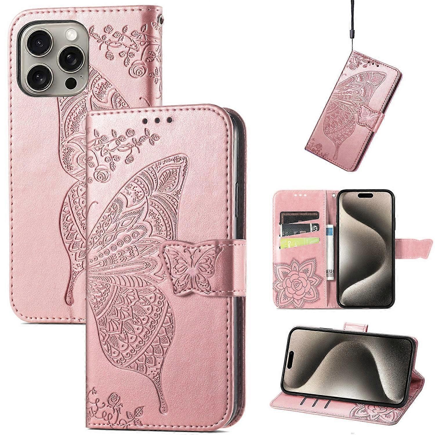 Butterfly Love Flower Embossed Case For iPhone 16 Pro Max