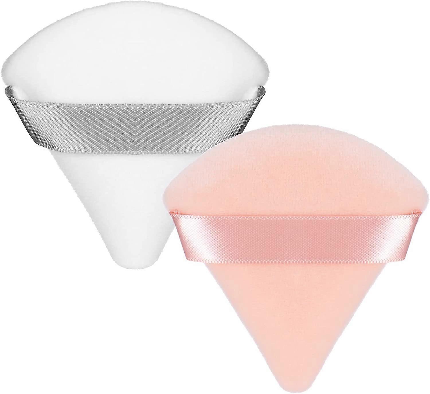 2 Pcs Powder Puff Makeup Puff Triangle Soft Powder Sponge Reusable(White+Nude)