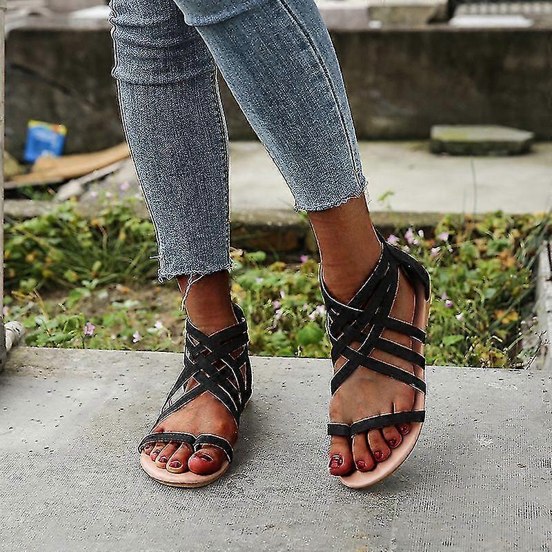 Donna Solid Color Zipper Sandali Summer Beach Flat Comfy Open Toe