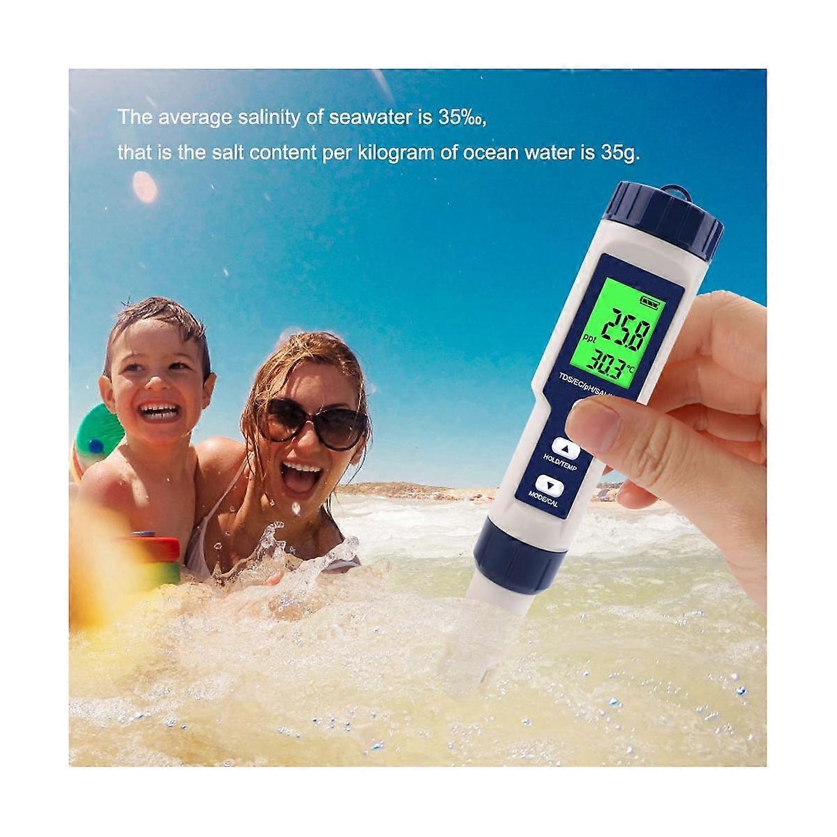 5-in-1 Digital Water Quality Tester TDS/EC/PH/Salinity/Temperature Meter for Pools Aquariums Drinki