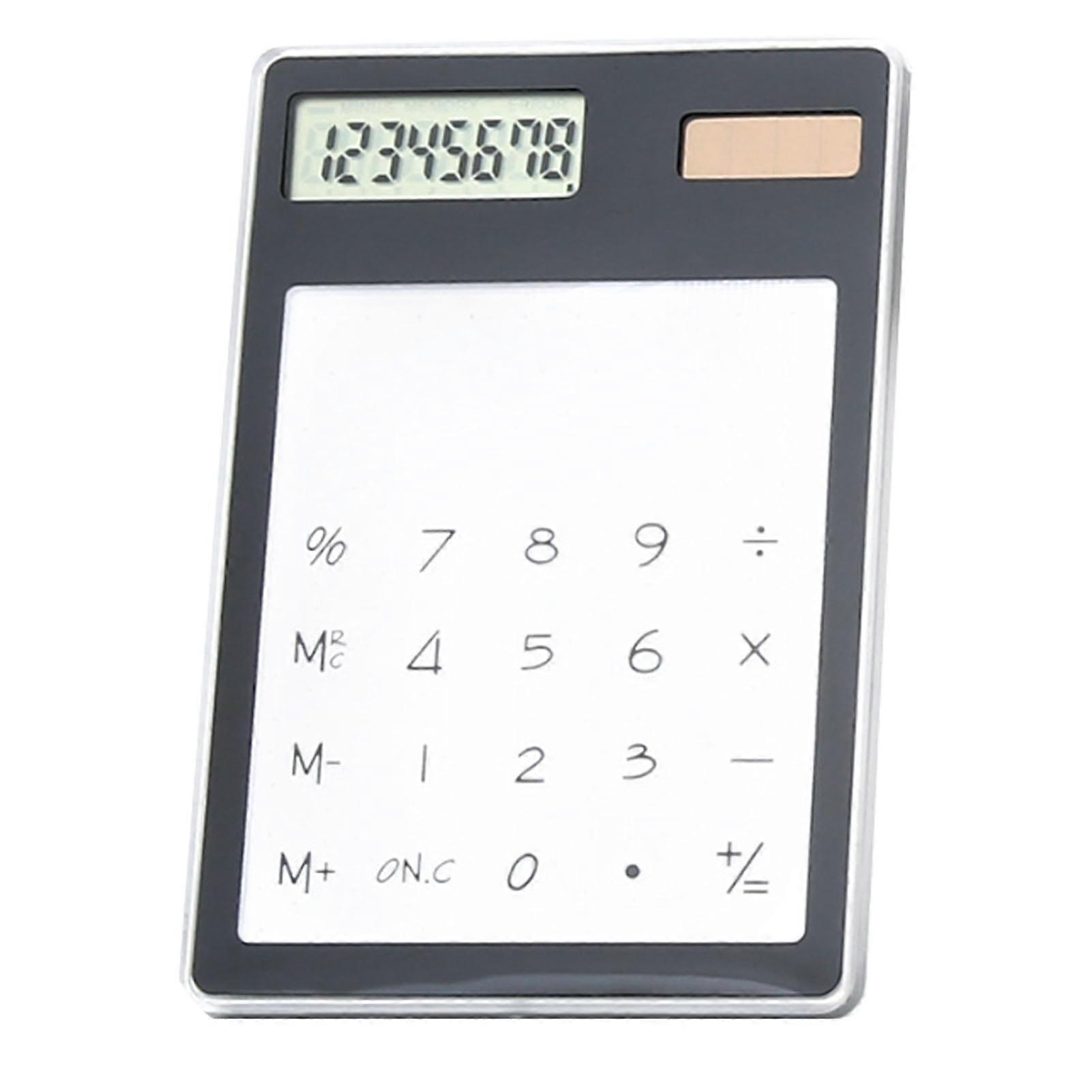 Solar Powered Calculator Touch Screen 8 Digit LCD Display Portable Transparent Calculator for Office School Home Black