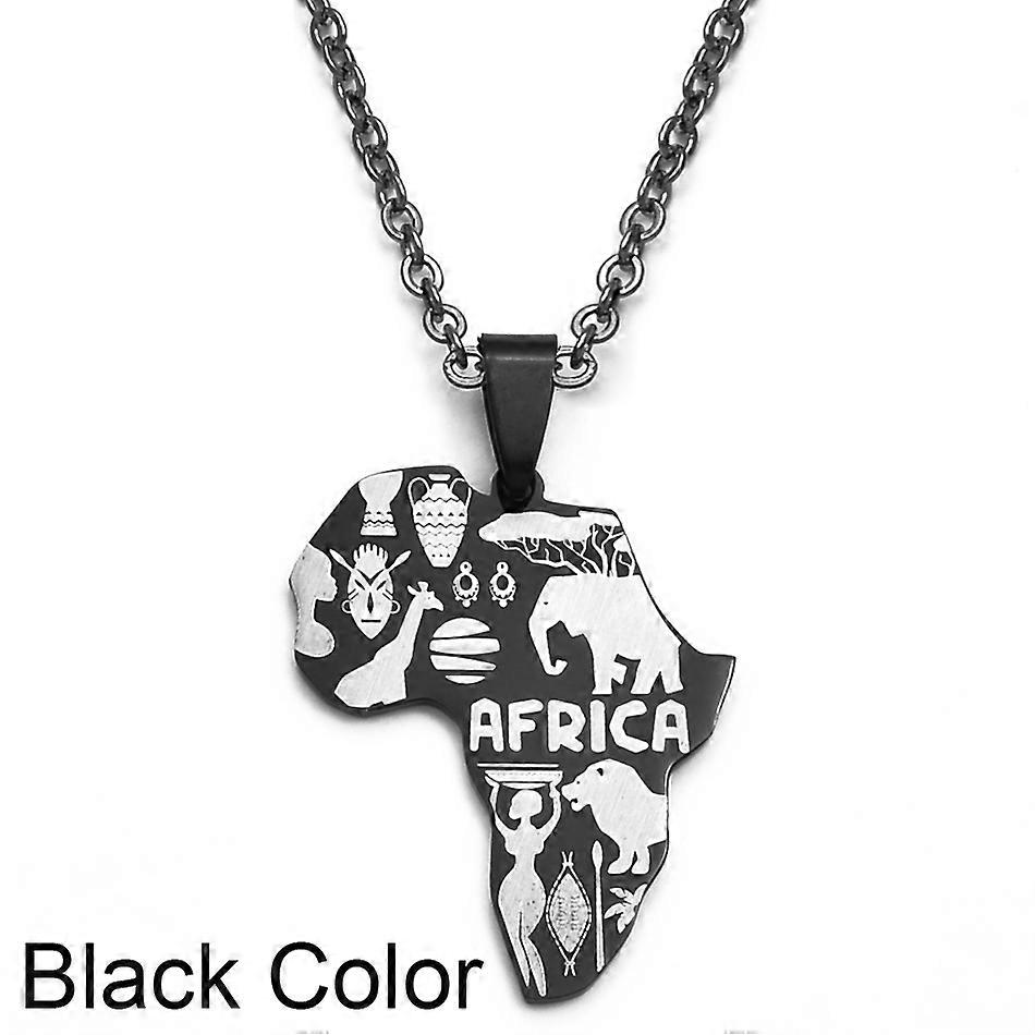מפת אפריקה שרשראות תליון נשים גברים צבע שחורצבע כסףתכשיטי צבע זהב מפת שרשראות אפריקאיות 005021
