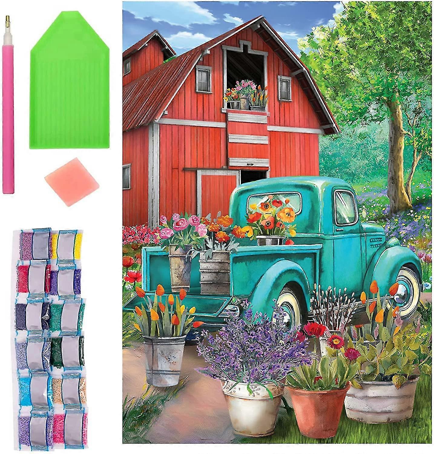 Diamond Painting Kits,farm And Truck Landscape,5d Diy Diamond Arts Full Round Drill Mosaic Wall Art Picture Of Rhinestone (farm In Spring 2)