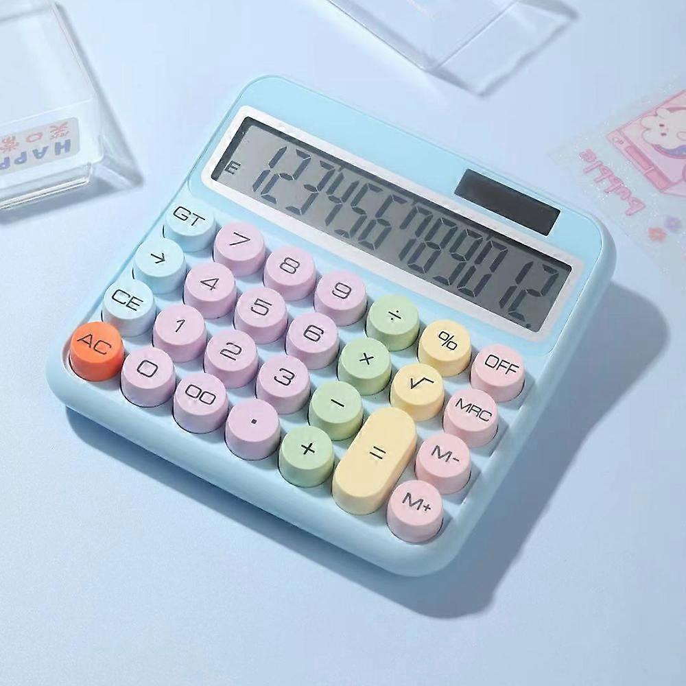 Mechanical Calculator 12 Digit Large LCD Display Big Round Button 15Tilt Screen Cute Candy Colored Dual Power Supply Calculator Suitable for Office Sc