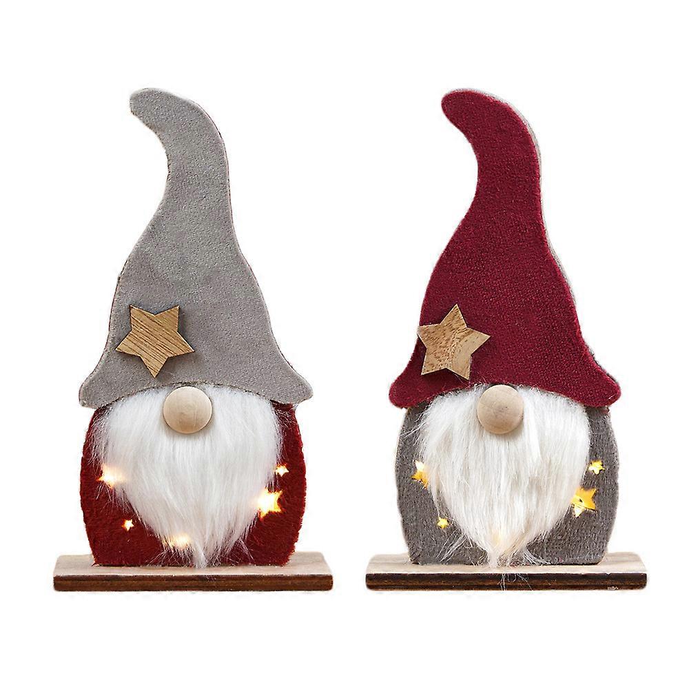 2 Pcs Christmas Adornment LED Luminous Xmas Faceless Wooden Ornament for Home Party Desktop Window