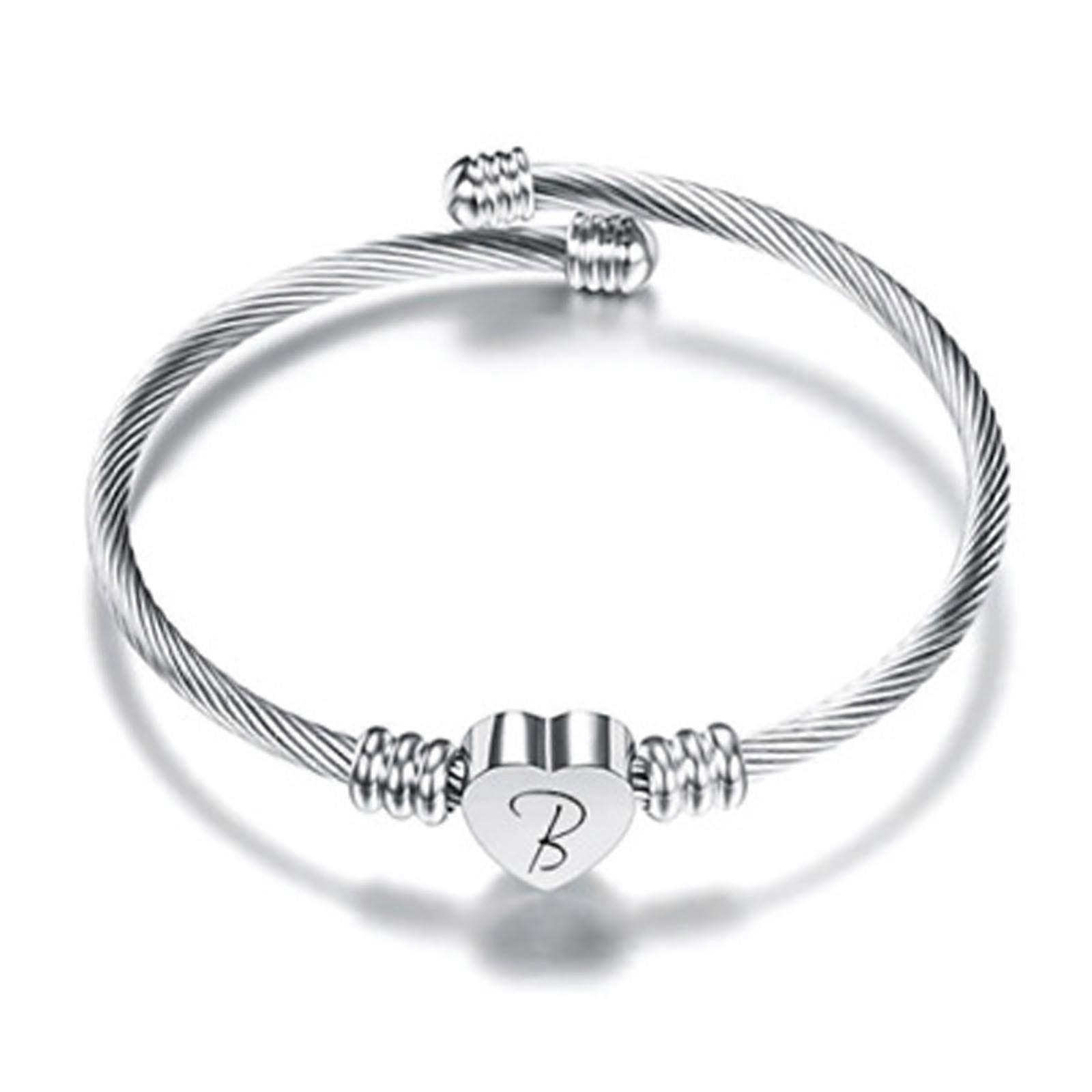 26 lettres Bracelet en fil d’acier inoxydable Bracelet en forme de cœur
