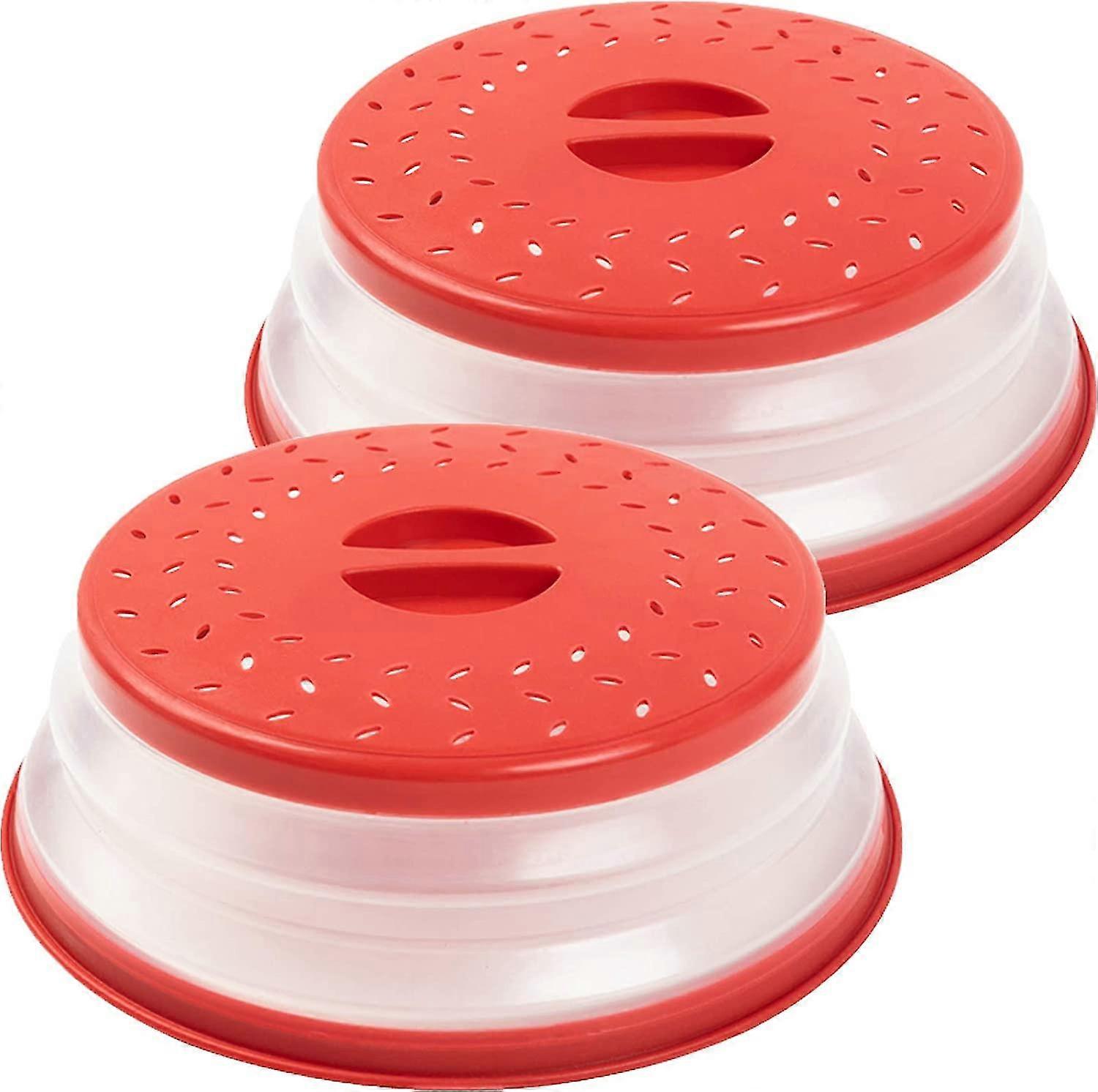 2pcs Red Collapsible Microwave Plate Cover Colander Strainer For Fruit Vegetables,bap Free And Non-toxic