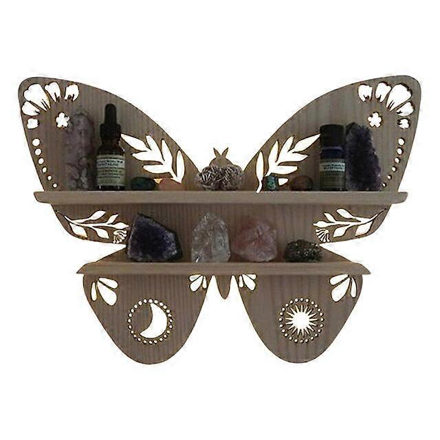 JWL-New Butterfly Wooden Shelf Crystal Essential Oil Storage Rack Wall Display