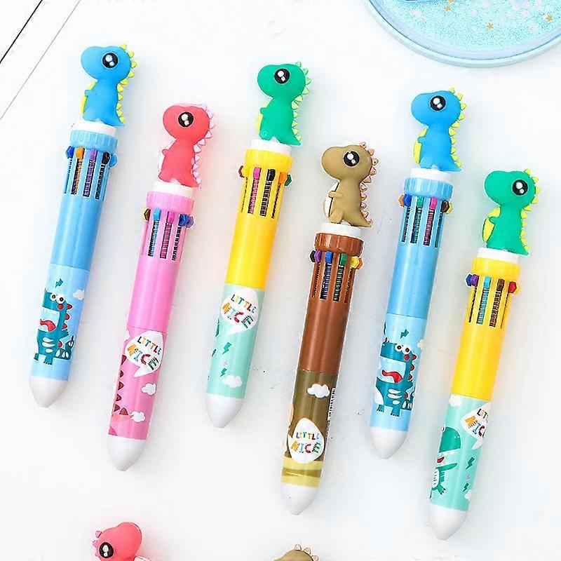 6pcs Multicolor Ballpoint Pen, Small Dinosaur Powder