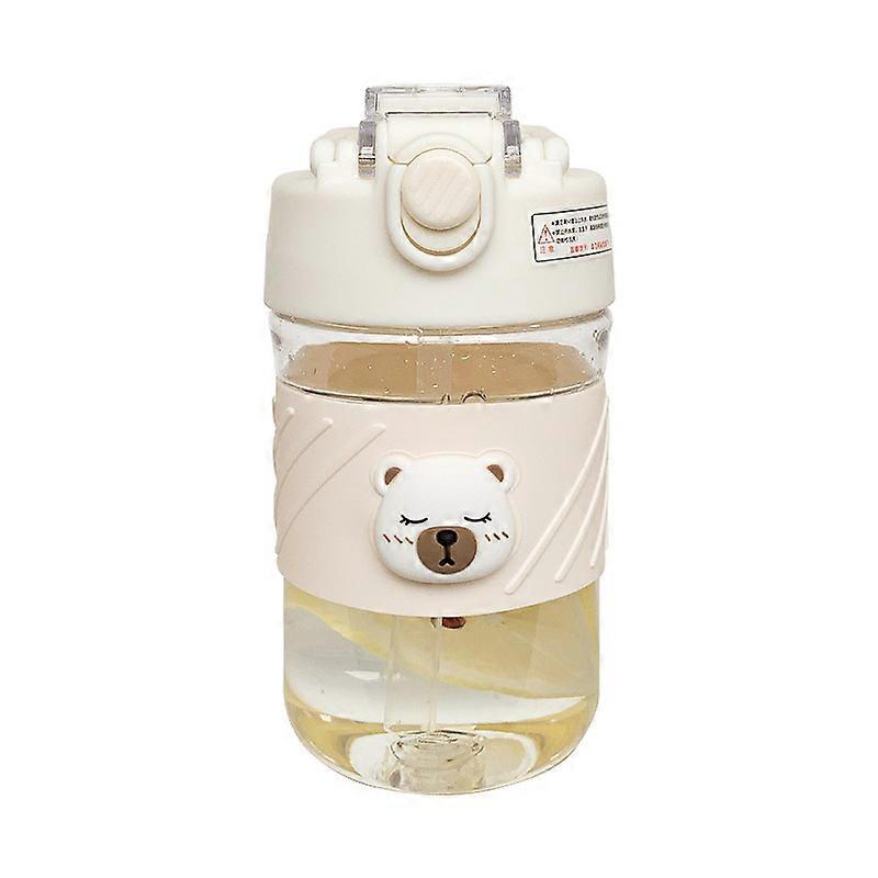 Kids Water Bottles with Straw Cute Kawaii Glass Water Bottle with Strap and Lid Reusable Ideal For School Nursery Sports Picnic 15.5*7cm beige
