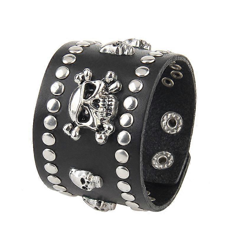 Skull Rivet Wide Leather Cow Bracelet