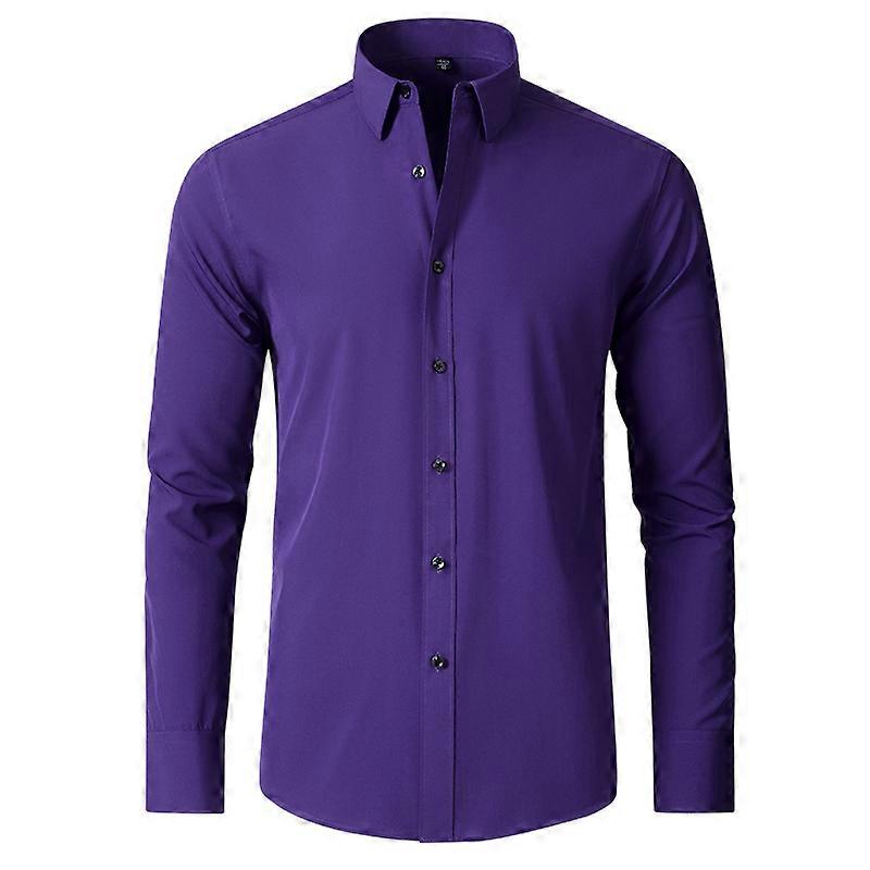 Mens Casual Dress Shirts Long Sleeve Stretch Regular Fit Button Down Shirt Four-Sided Elastic Deep Purple