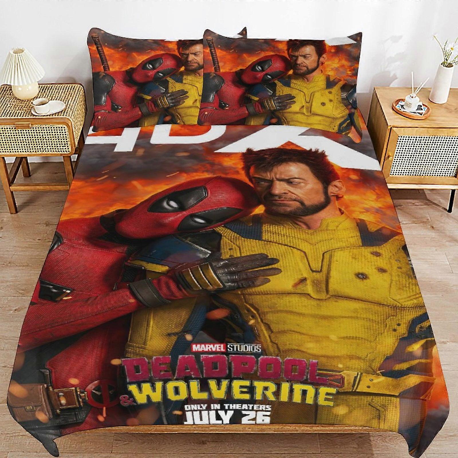 v4566  Bed Sheets Bedding Dead-pool Wolverin-e 3 PCS Comfort Set with 2 Pillowcases,Dead-pool Wolverin-e Bedding Set Sheet Set for Kids Adults,All Sea