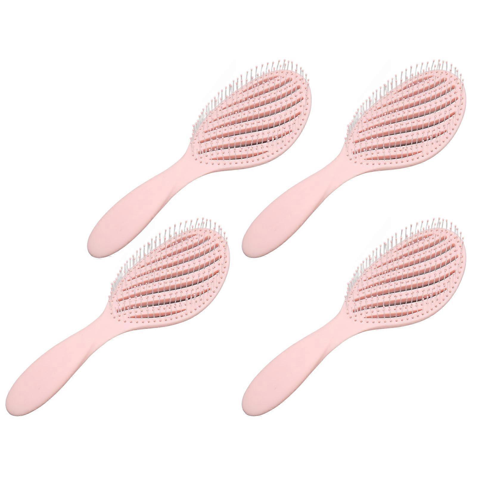4Pcs Curved Vented Hair Brush Professional Soft Needle Detangling Hairbrush for Faster Blow Drying Styling Pink