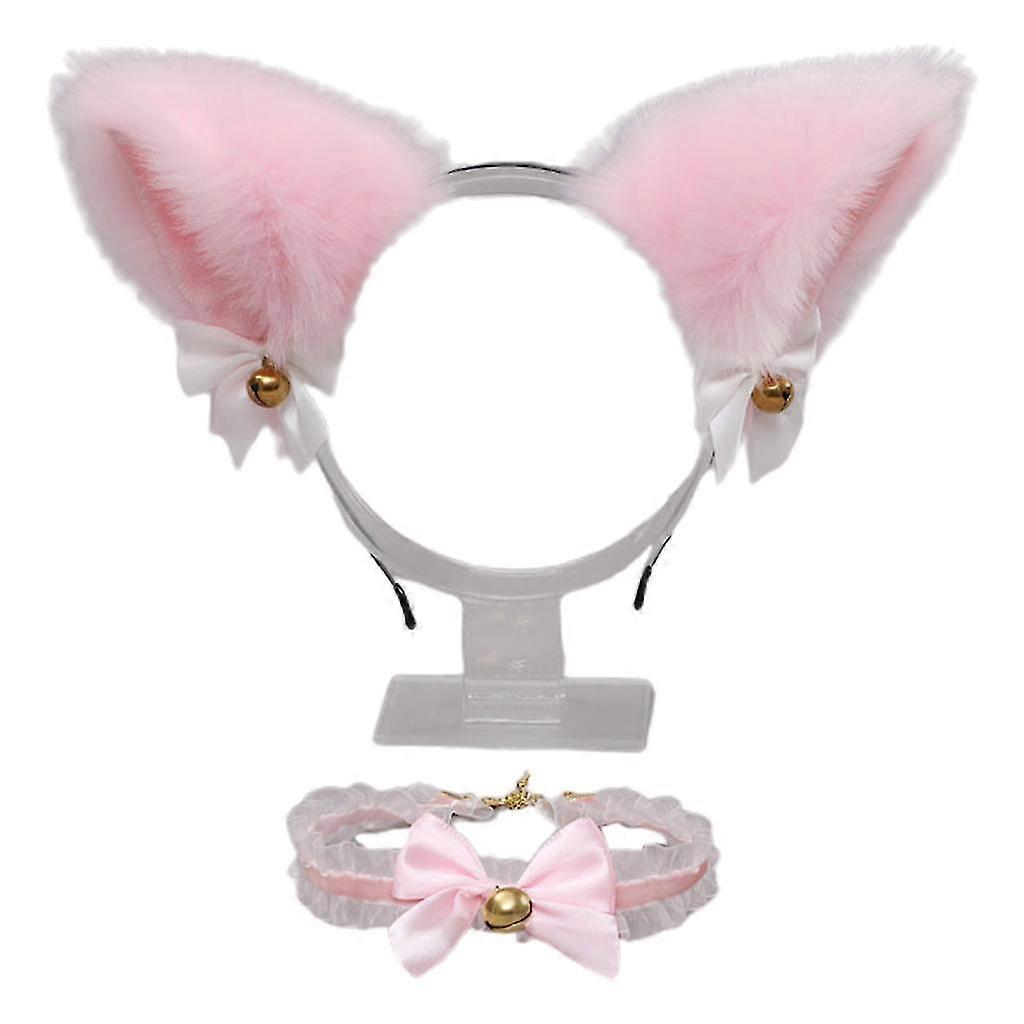 Kitten Ears Furry Headwear Choker With Bell Lace Necklace For Cosplay Props